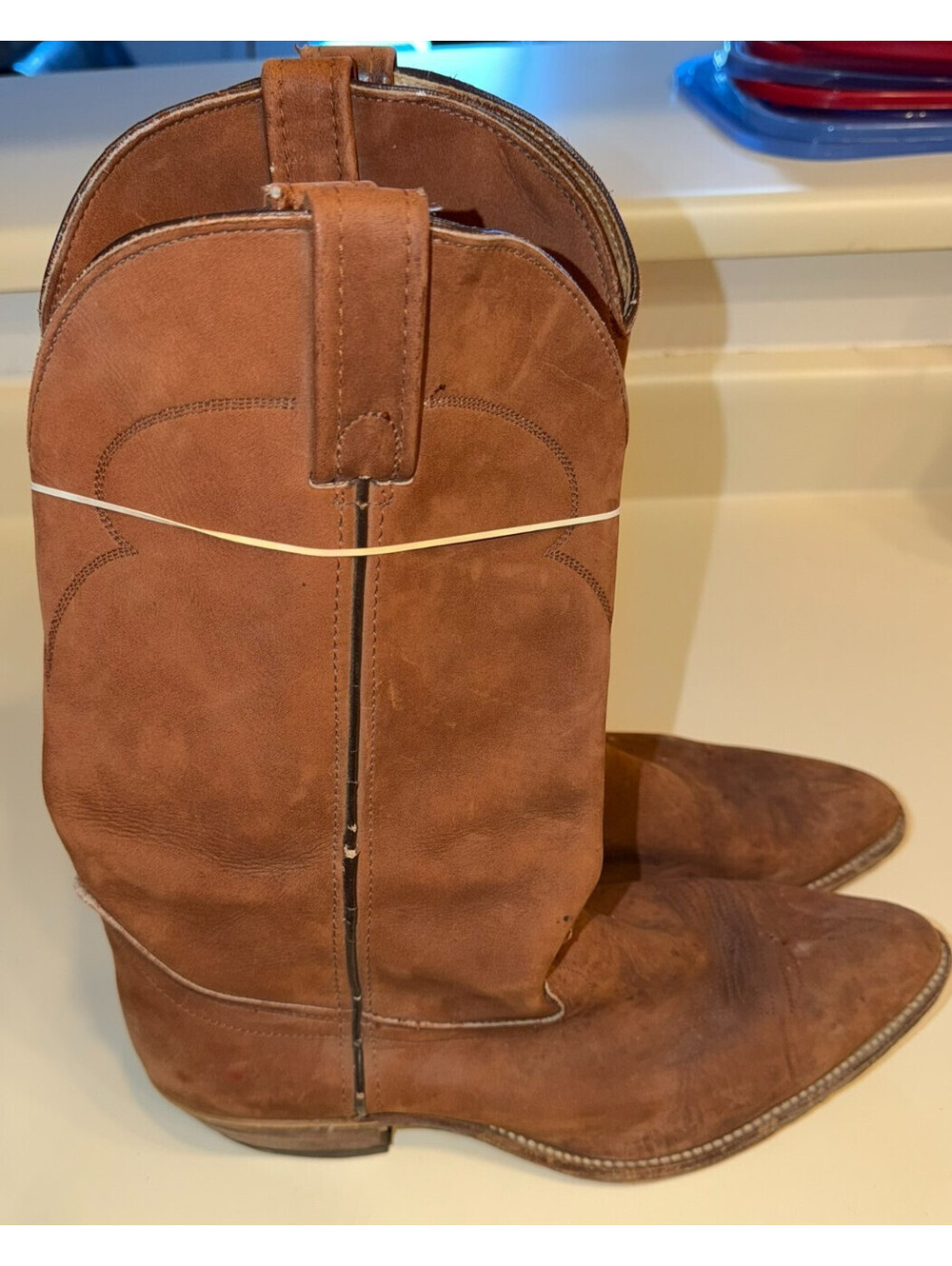 Vintage Santa Fe Boot Co Leather Cowboy Boots Mens 12 D Brown USA Union Made